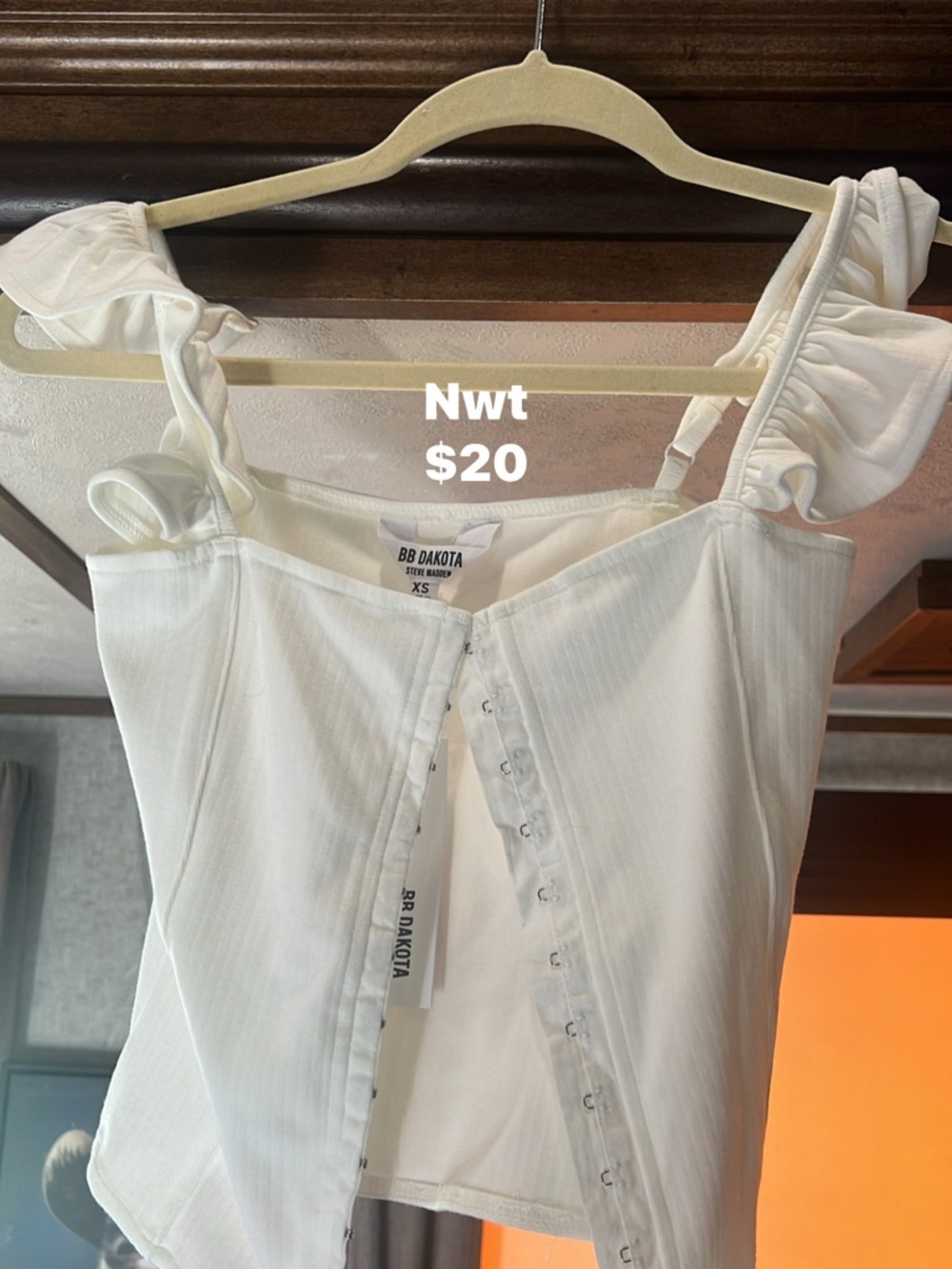 BB Dakota Cream Ruffled Strap Corset Top